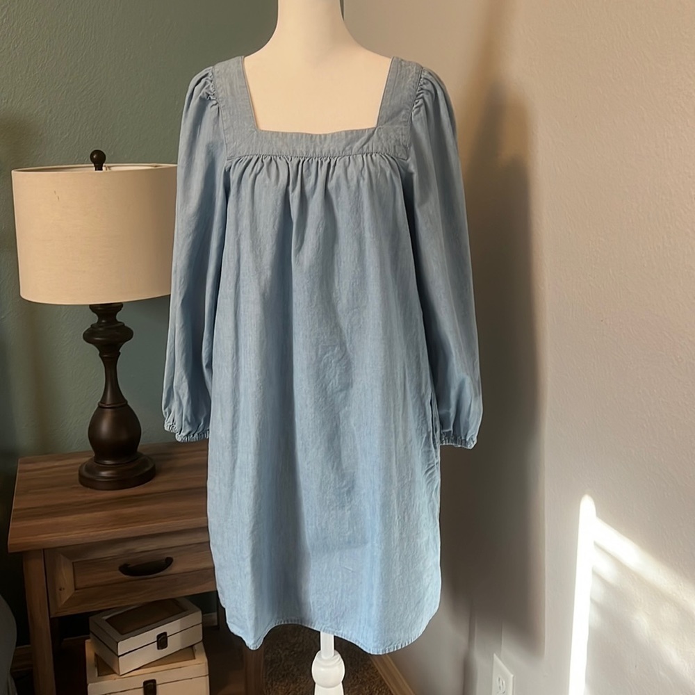 JCrew Squareneck Chambray Shift Dress Size Small